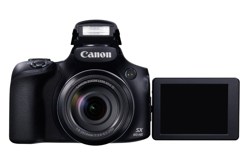 Canon PowerShot SX60 HS Review - front view with flash