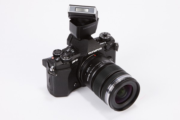 Olympus OM-D E-M5 Mark II Review - flash angled