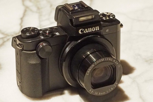 The G5 X's built-in flash pops up from the front of the viewfinder housing