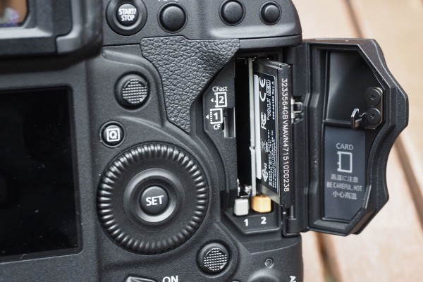 Dual card slots accept one compact flash and one CFast card