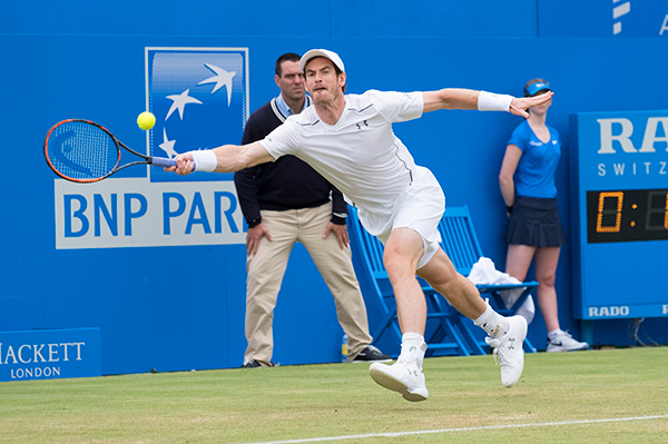 Andy Murray at full stretch. This image was taken by Mark Pain with a Fujifilm X-T2 prototype